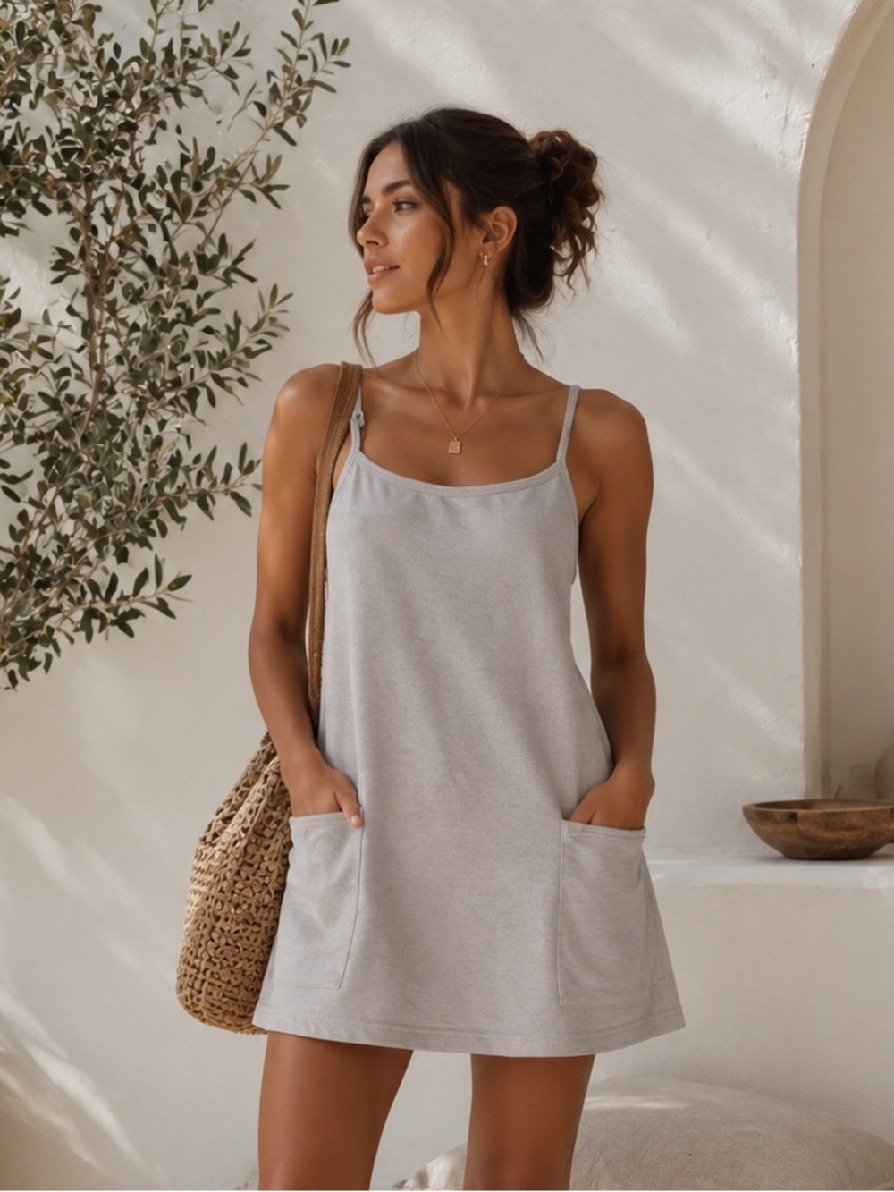 ILLA ILLA Women's Lounge Mini Dress Size Small Beige
Sleeveless Pocket
